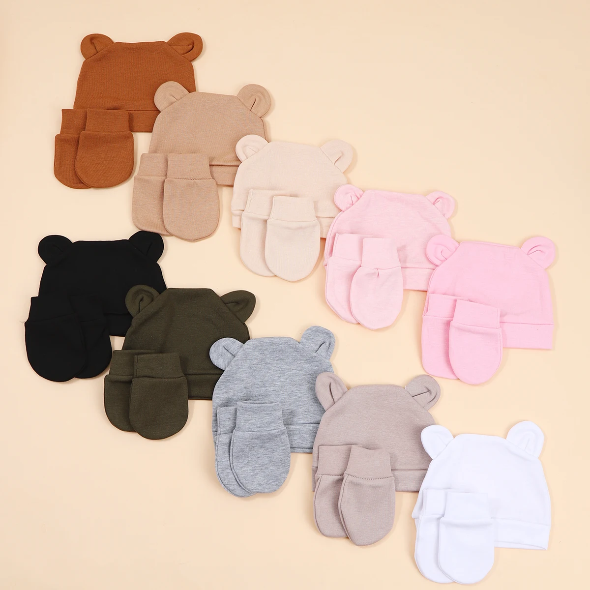 Gorro bebé y manoplas de algodón para niña – regalo de recién nacido - imagen 4