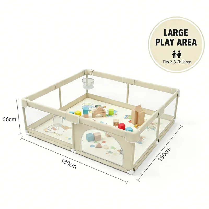 Parque de juegos para bebé beige con malla transpirable