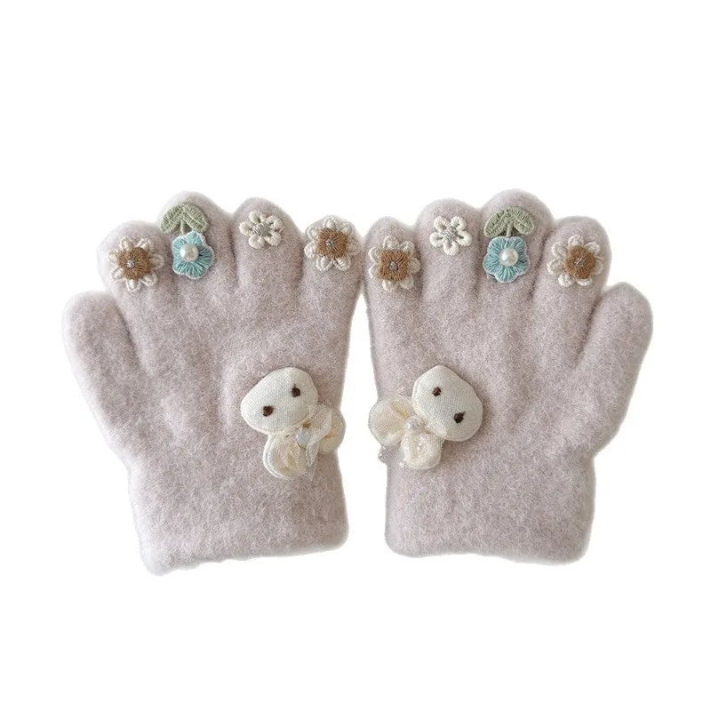 Guantes de invierno para niña cálidos y suaves, adornados con flores - imagen 5