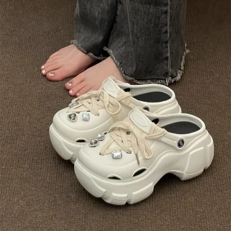 Sandalias de plataforma con cordones y pedrería para mujer - imagen 3