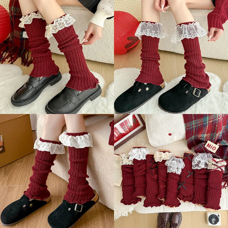 Calentadores rojos para niña – Estilo Lolita Invierno - imagen 4
