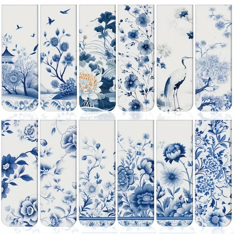 Marcapáginas magnéticos estilo porcelana azul y blanco con diseños