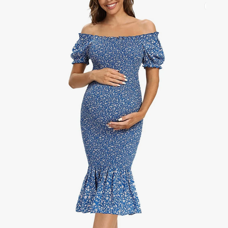 Vestido premamá veraniego de un hombro elástico manga corta ajustado - imagen 5