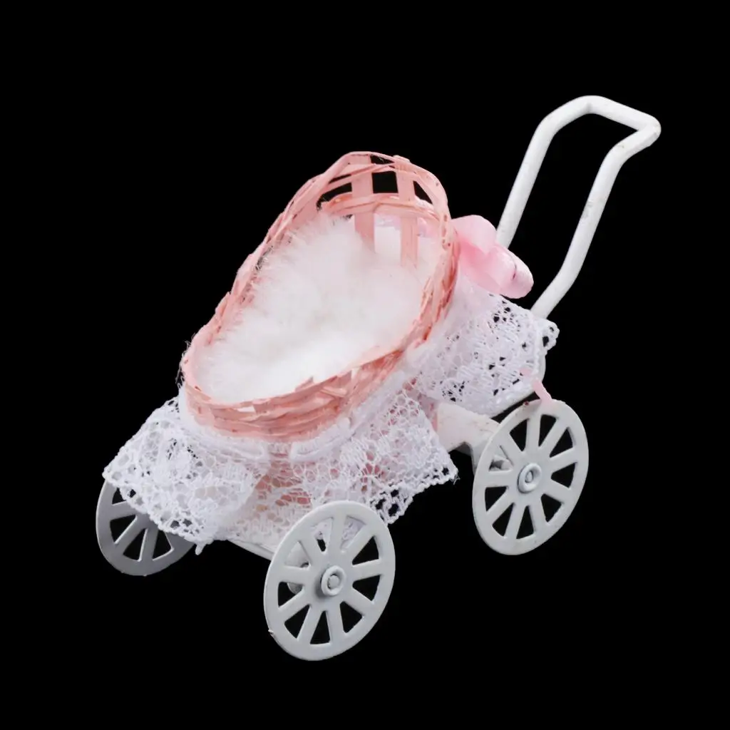 Cochecito de muñecas miniatura de tela rosa para casa - imagen 5