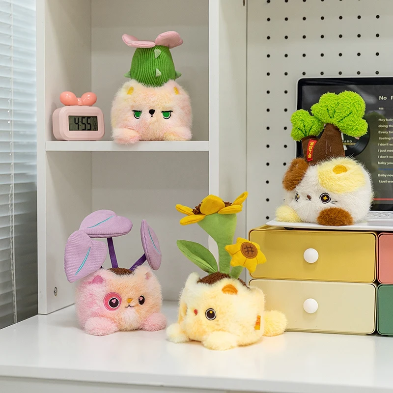 Peluche tipo maceta con cactus y diseño tierno
