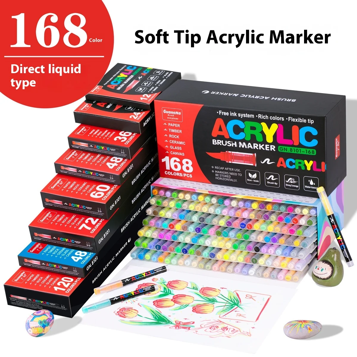 Set de pinturas acrílicas para niños con colores variados y pinceles