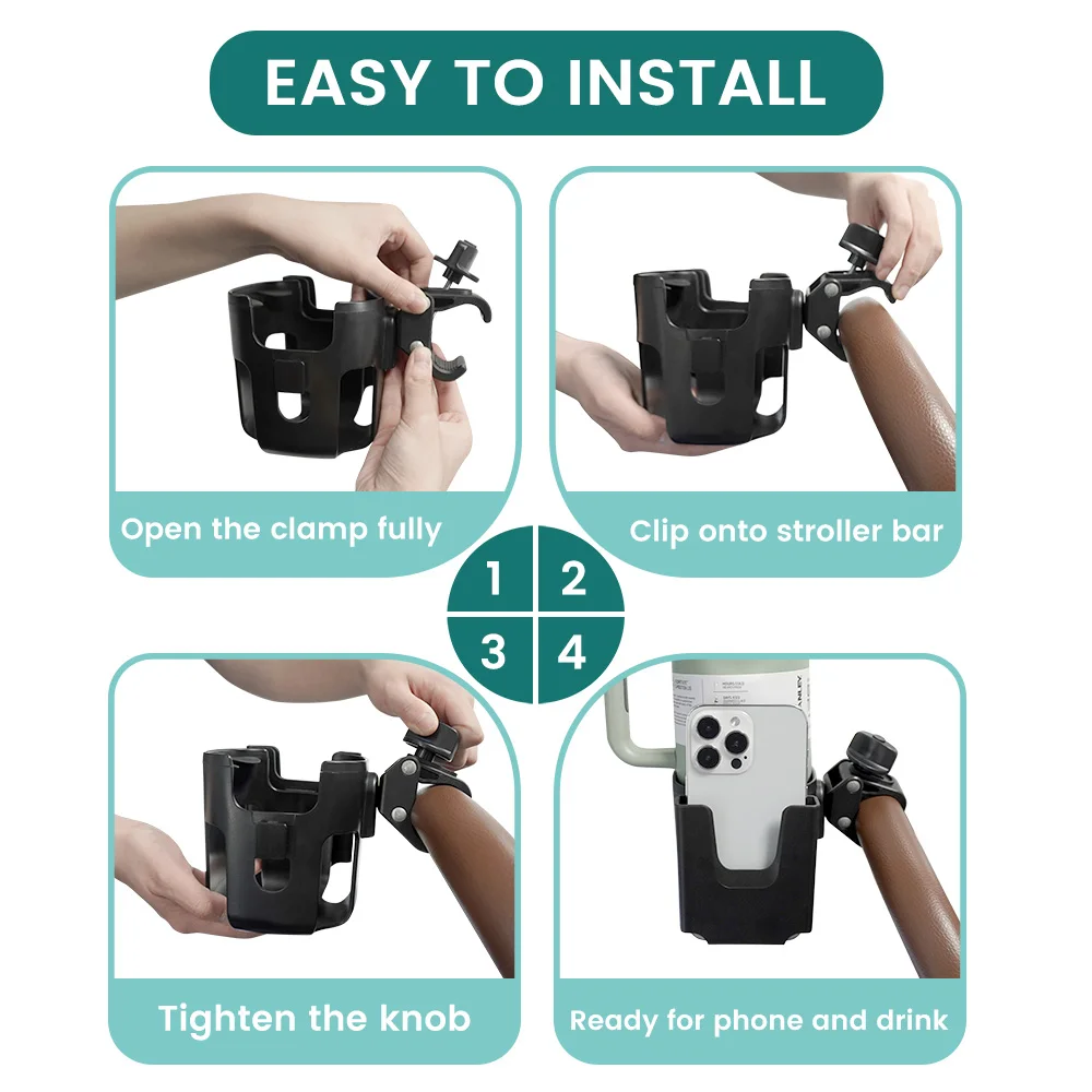 Portavasos universal con soporte para teléfono para cochecito - imagen 2