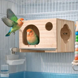 Caja de cría para loros en madera transpirable con fondo red y hamaca
