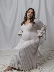 Vestido de maternidad maxi con cuello en V para otoño e invierno
