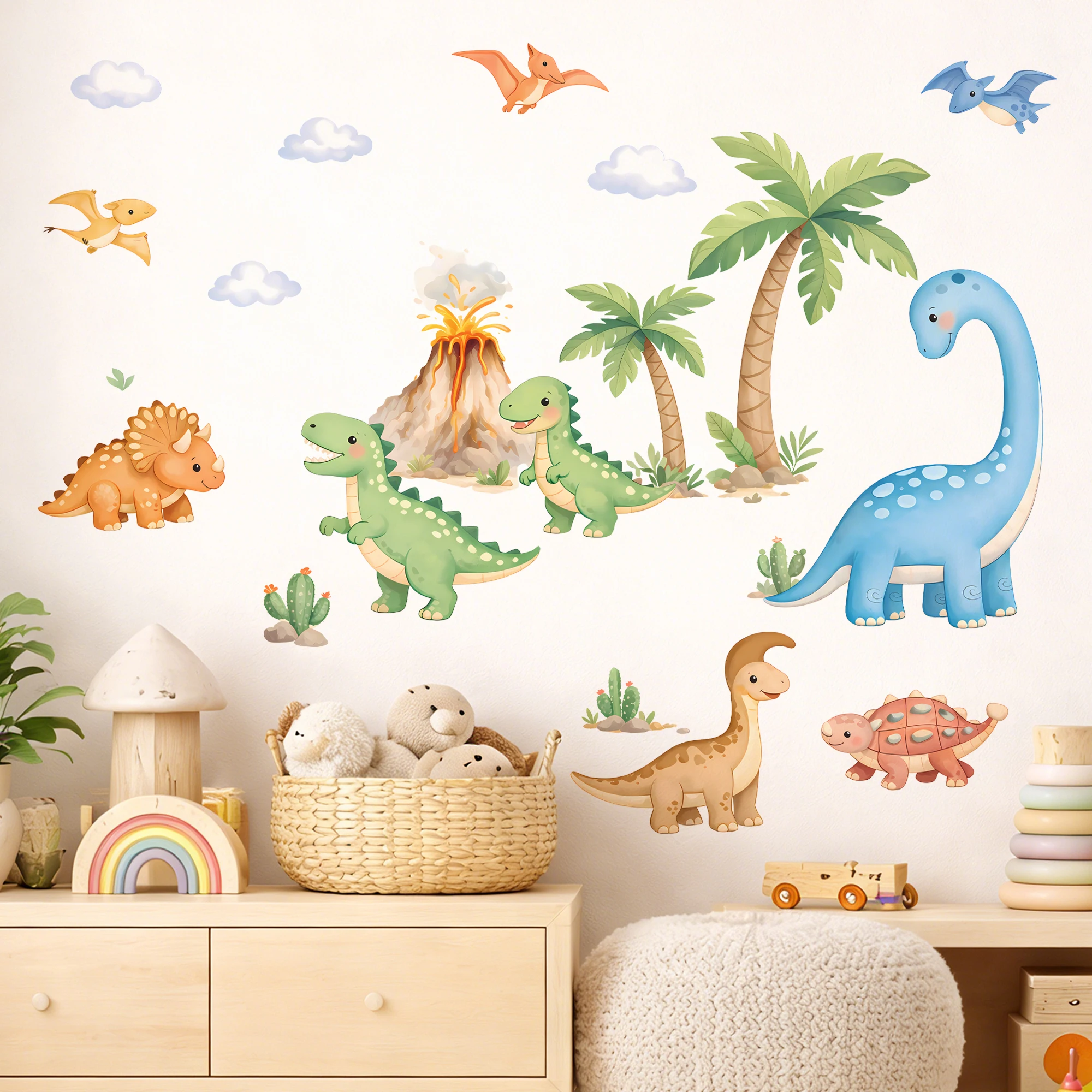 Pegatinas de pared de dinosaurios jurásicos en estilo acuarela