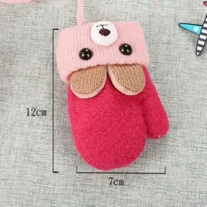 Guantes de invierno en lana gruesa con orejas tipo oso para bebé - imagen 2