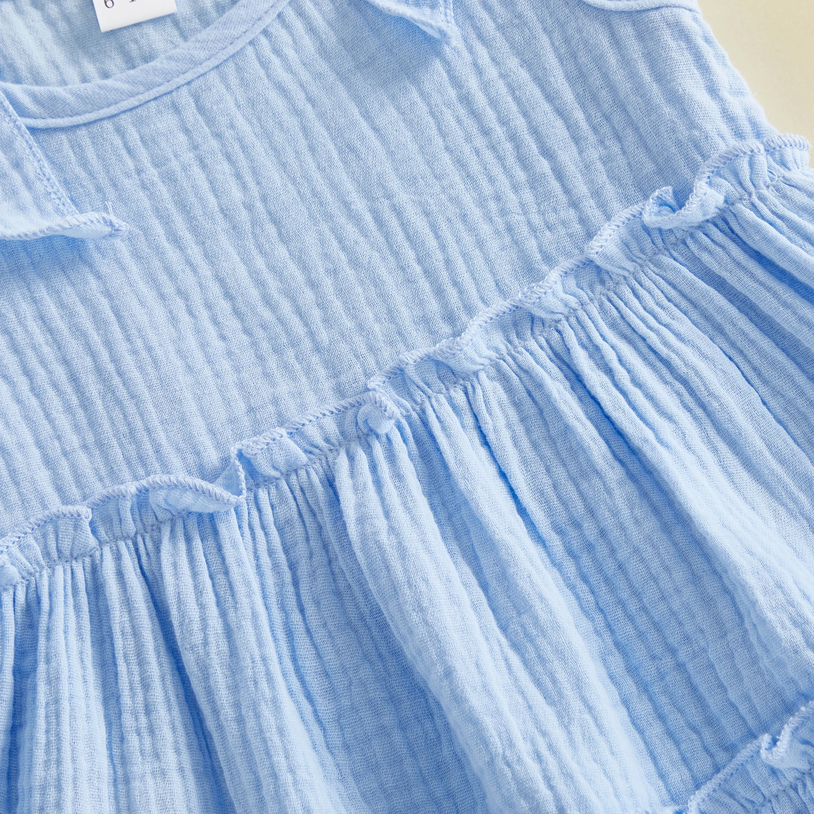 Tregren Vestido de verano sin mangas lino con capas y cuello redondo - imagen 3