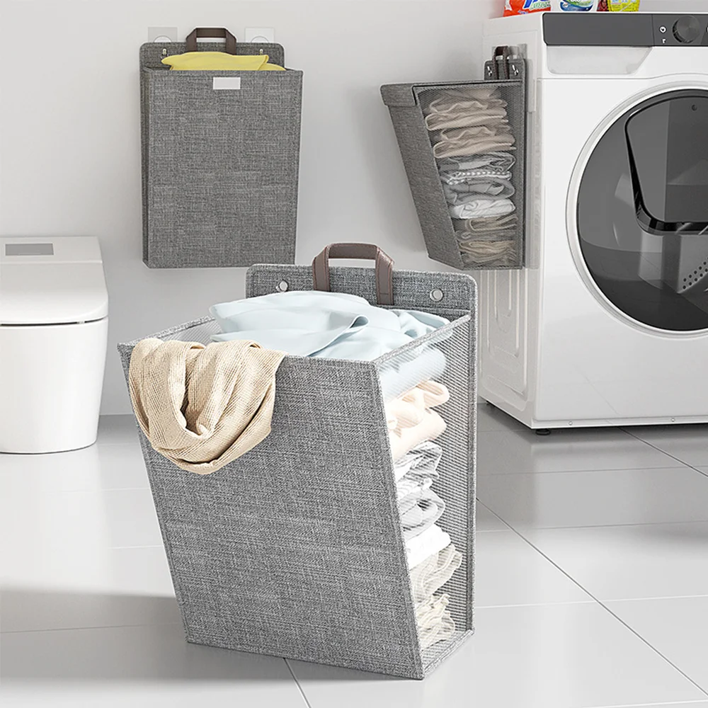 Cesto de la colada adhesivo plegable – Organizador de malla para pared - imagen 4