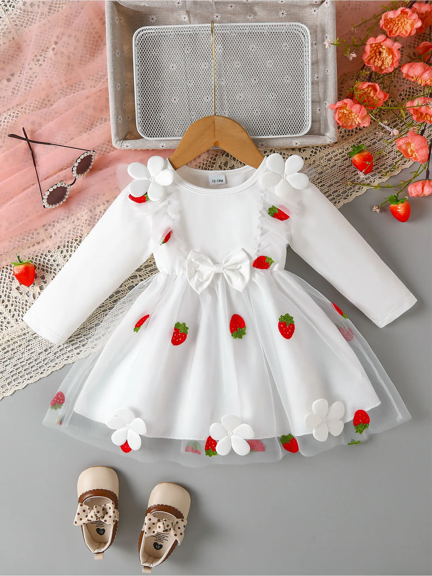 Vestido de tul princesa con lazo y flores en relieve para fiesta - imagen 3