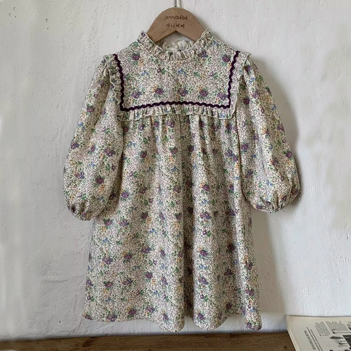 Vestido niña floral de primavera manga larga estilo vintage