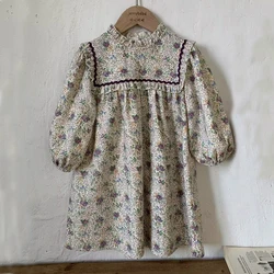 Vestido niña floral de primavera manga larga estilo vintage