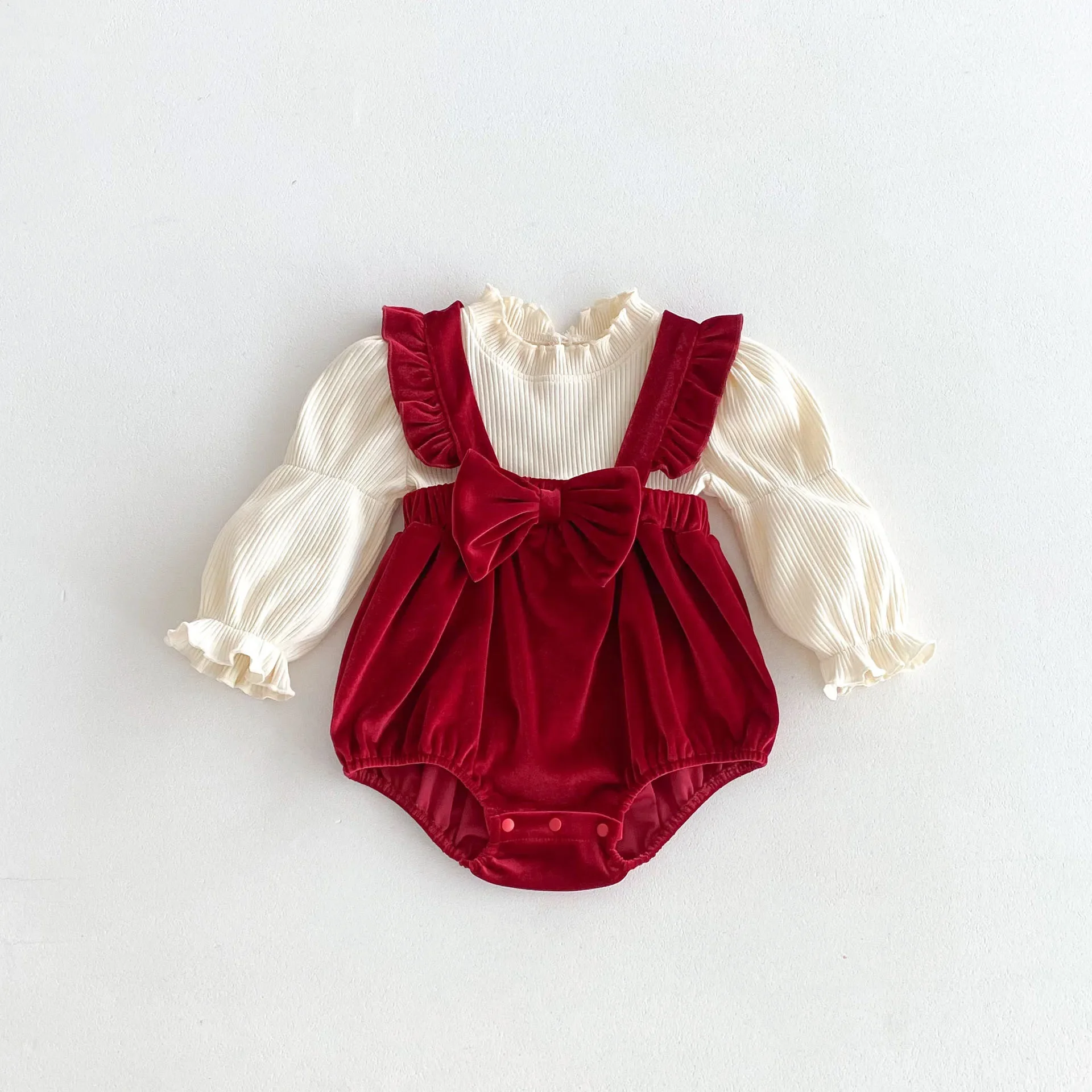MILANCEL Mono de bebé de otoño 3-24M con arco patchwork, dulce - imagen 2
