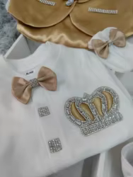 Traje de bautizo bebé príncipe de algodón con chaleco blanco