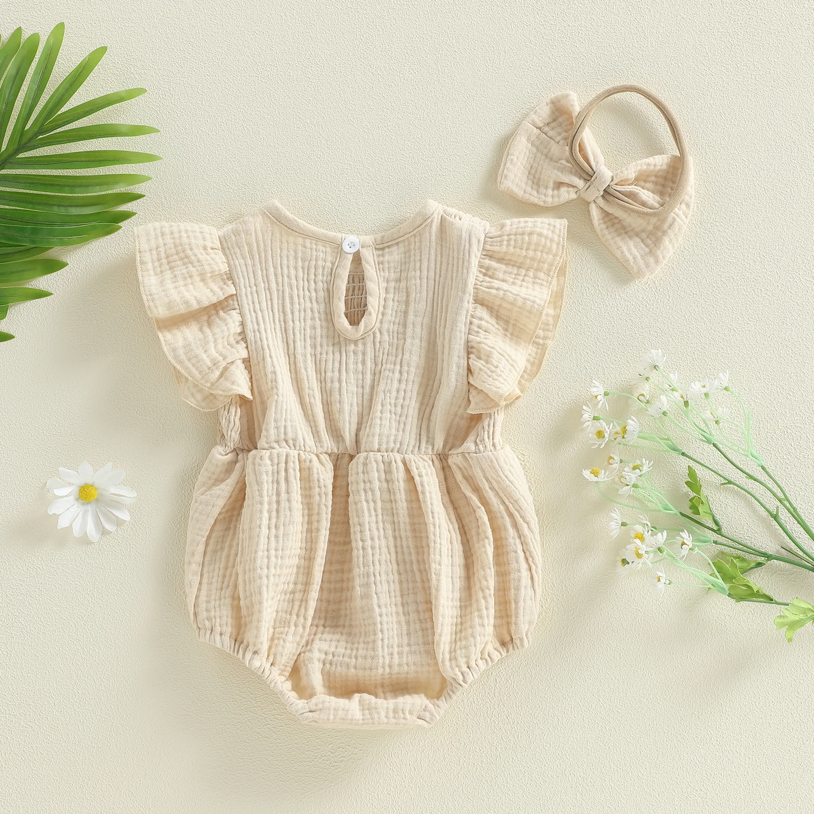 Tregren Conjunto de verano bebé niña con diadema y mameluco - imagen 2