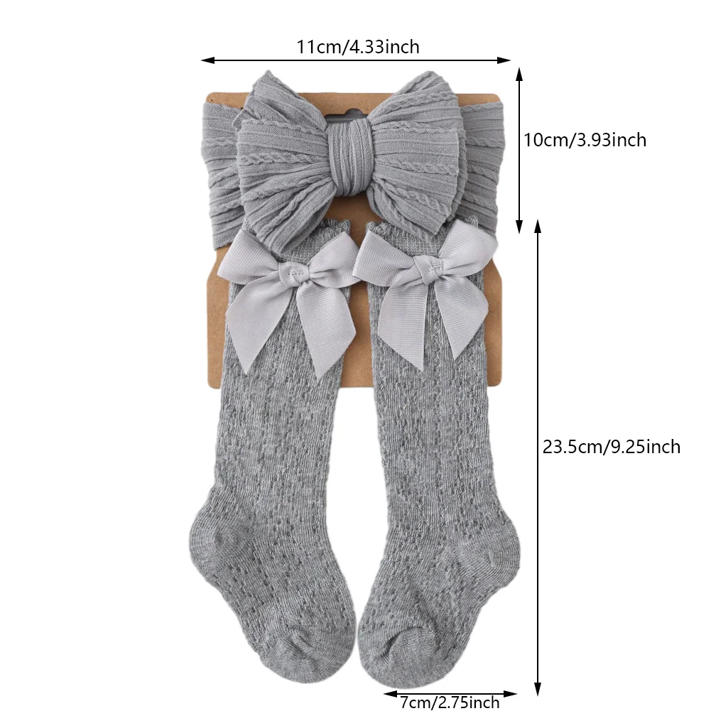 Medias bebé de cable sólido vintage otoño con diadema y lazo