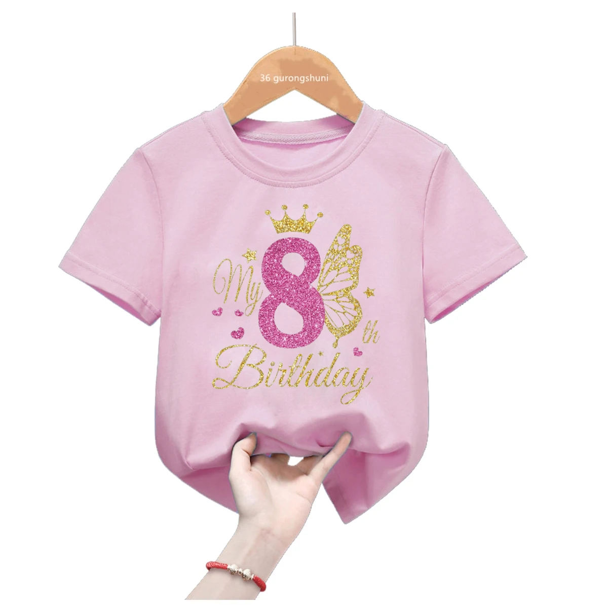 Camiseta personalizada de princesas con mariposa dorada para niña - imagen 3