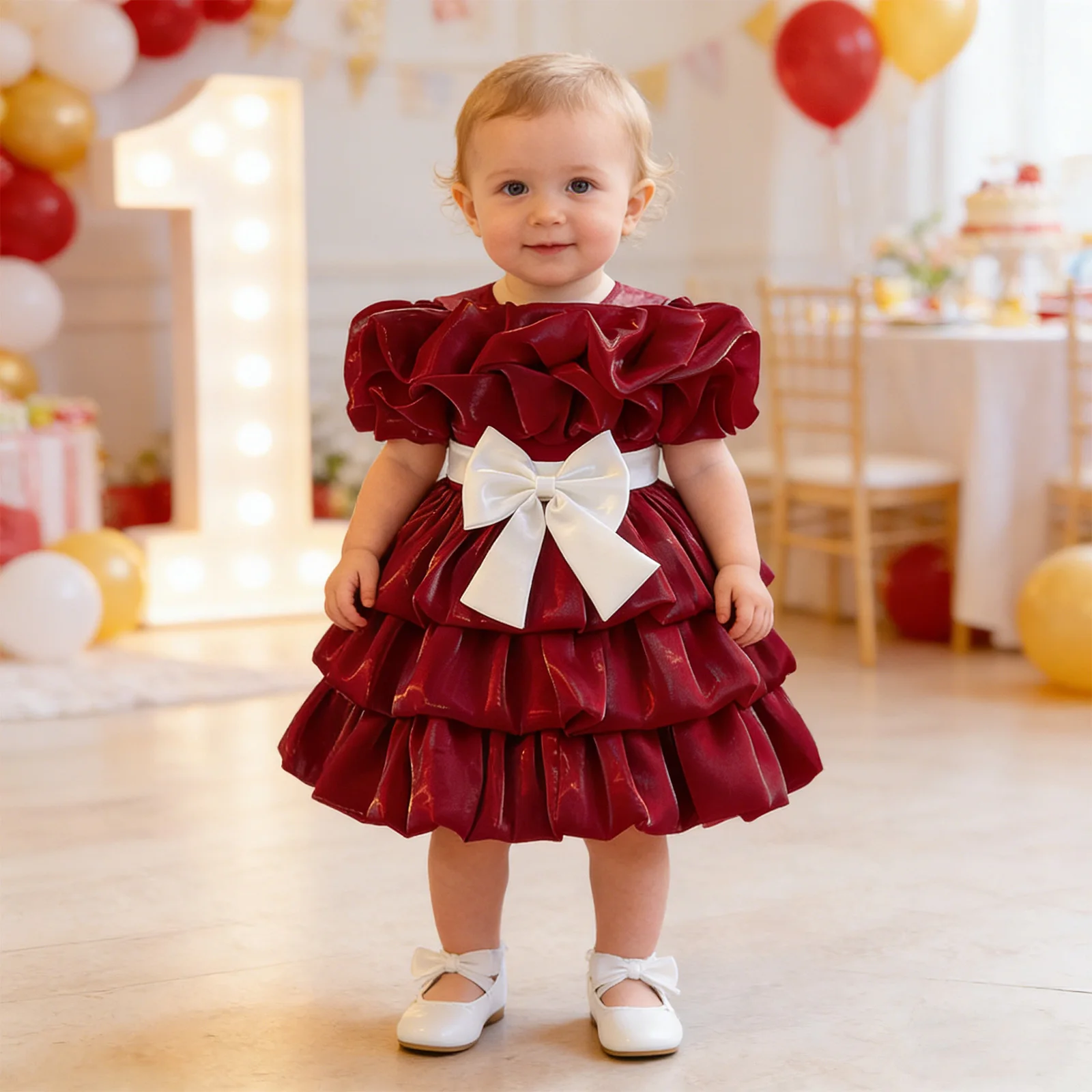 Vestido brillante con volantes para niñas en evento formal