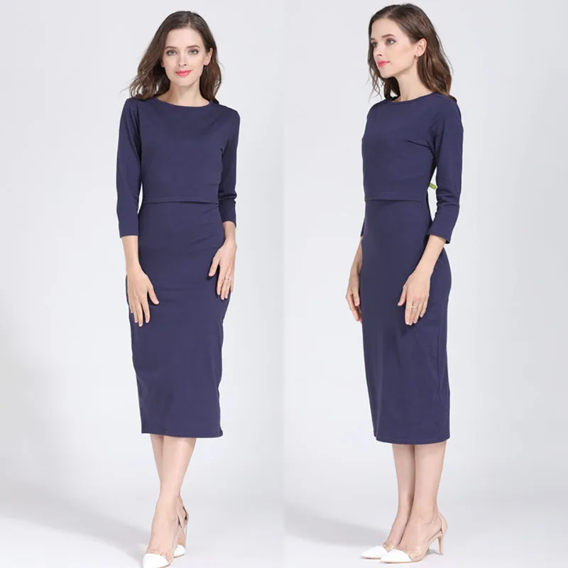Vestido de lactancia midi con manga tres cuartos y aberturas ocultas - imagen 2