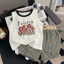 Conjunto de verano sin mangas para niña floral y cuadros