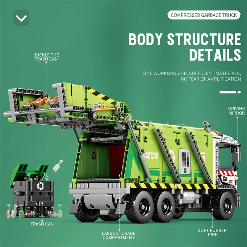 Camión de basura teledirigido infantil – Construcción compacta técnica - imagen 5