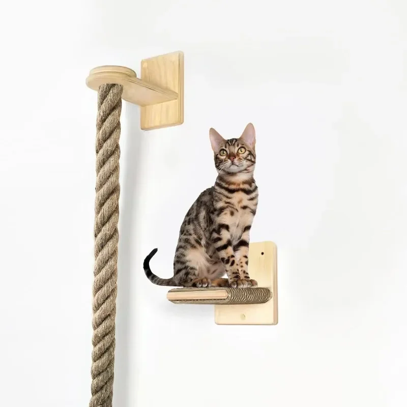Poste rascador de pared en madera natural con cuerda sisal - imagen 5
