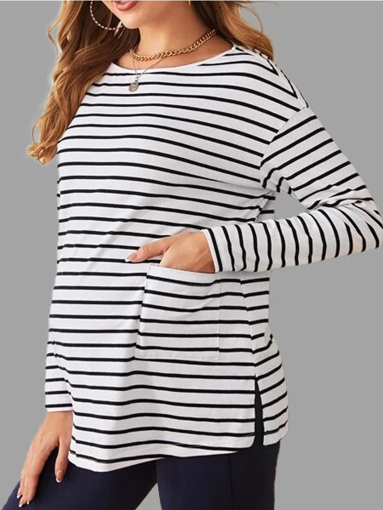 Camiseta de lactancia holgada rayas clásicas manga larga otoño - imagen 4