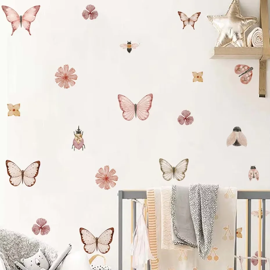 Pegatina de pared infantil mariposas acuarela pastel para niña - imagen 4