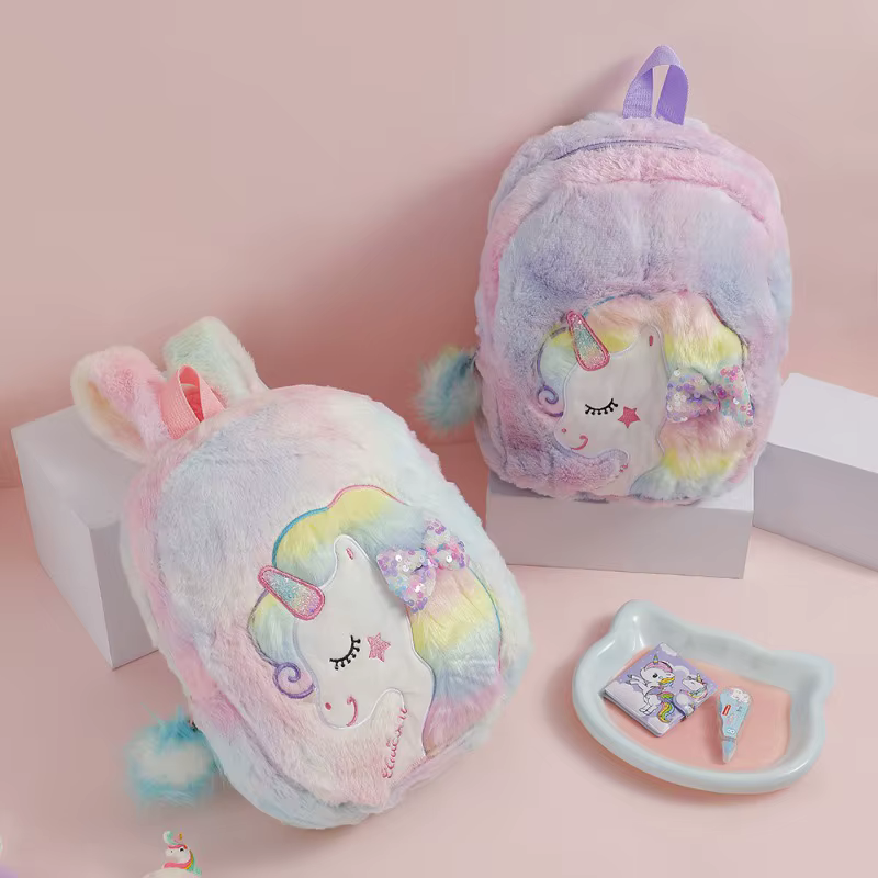 Mochila infantil de unicornio felpa esponjosa para guardería - imagen 2