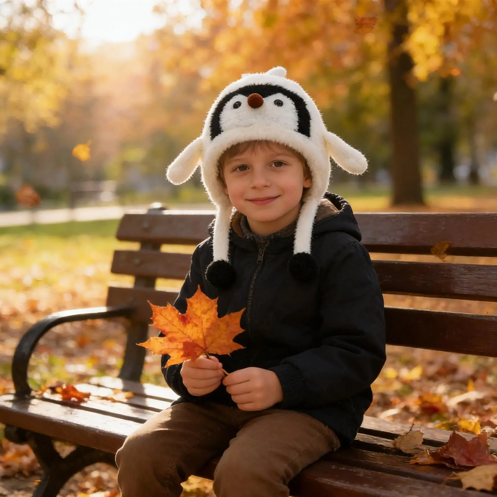 Gorro de peluche de pingüino con orejeras de invierno - imagen 4