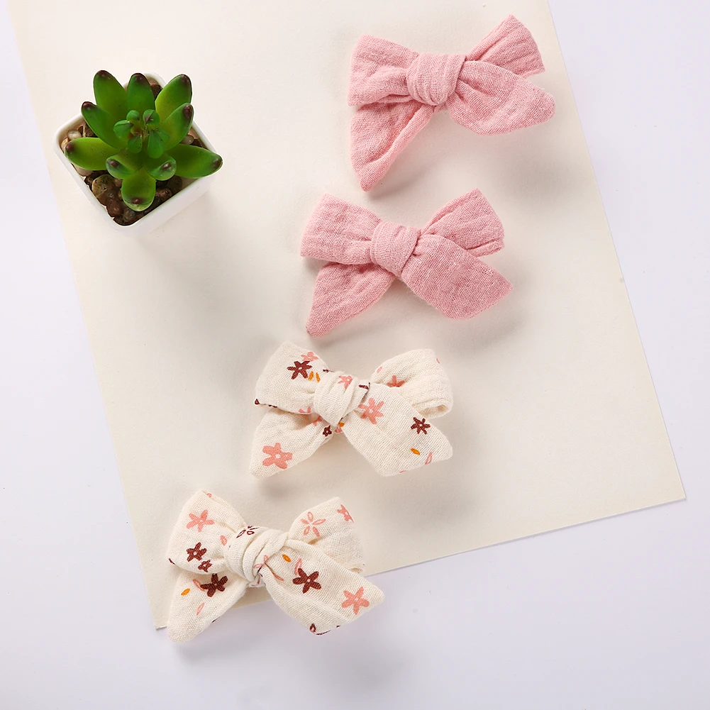 Pinzas de pelo con lazo para niña - Set floral de muselina - imagen 3