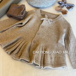 Cárdigan de punto cálido de cuello redondo para niños