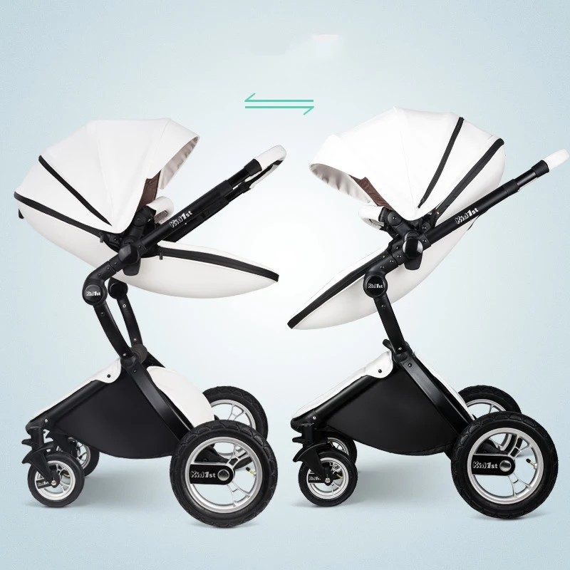 Cochecito convertible cuero PU lujo para recién nacido capota amplia - imagen 5