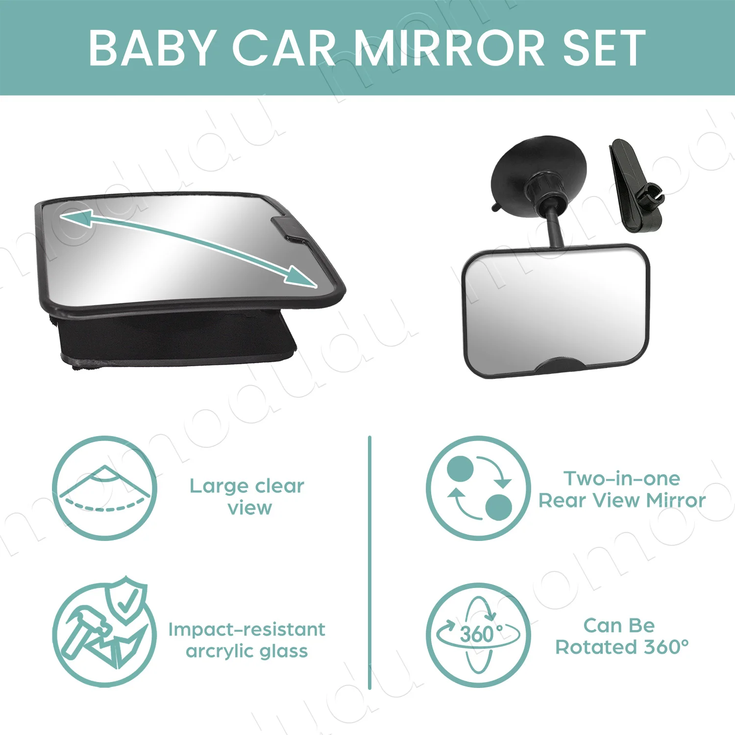 Espejo para coche de bebé inastillable con clip o ventosa - imagen 2