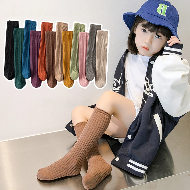 Calcetines altos hasta la rodilla para bebé de algodón liso suave - imagen 3