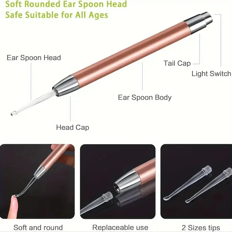 Limpiador de oídos con luz LED y cucharilla de acero inoxidable - imagen 2