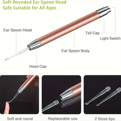 Limpiador de oídos con luz LED y cucharilla de acero inoxidable