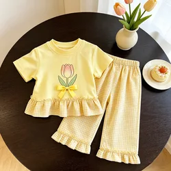 Conjunto de verano niña Somenie con camiseta a cuadros y lazo