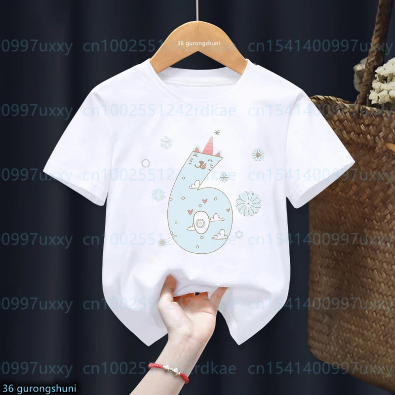 Camiseta infantil kawaii con unicornios y gatos - Manga corta - imagen 2