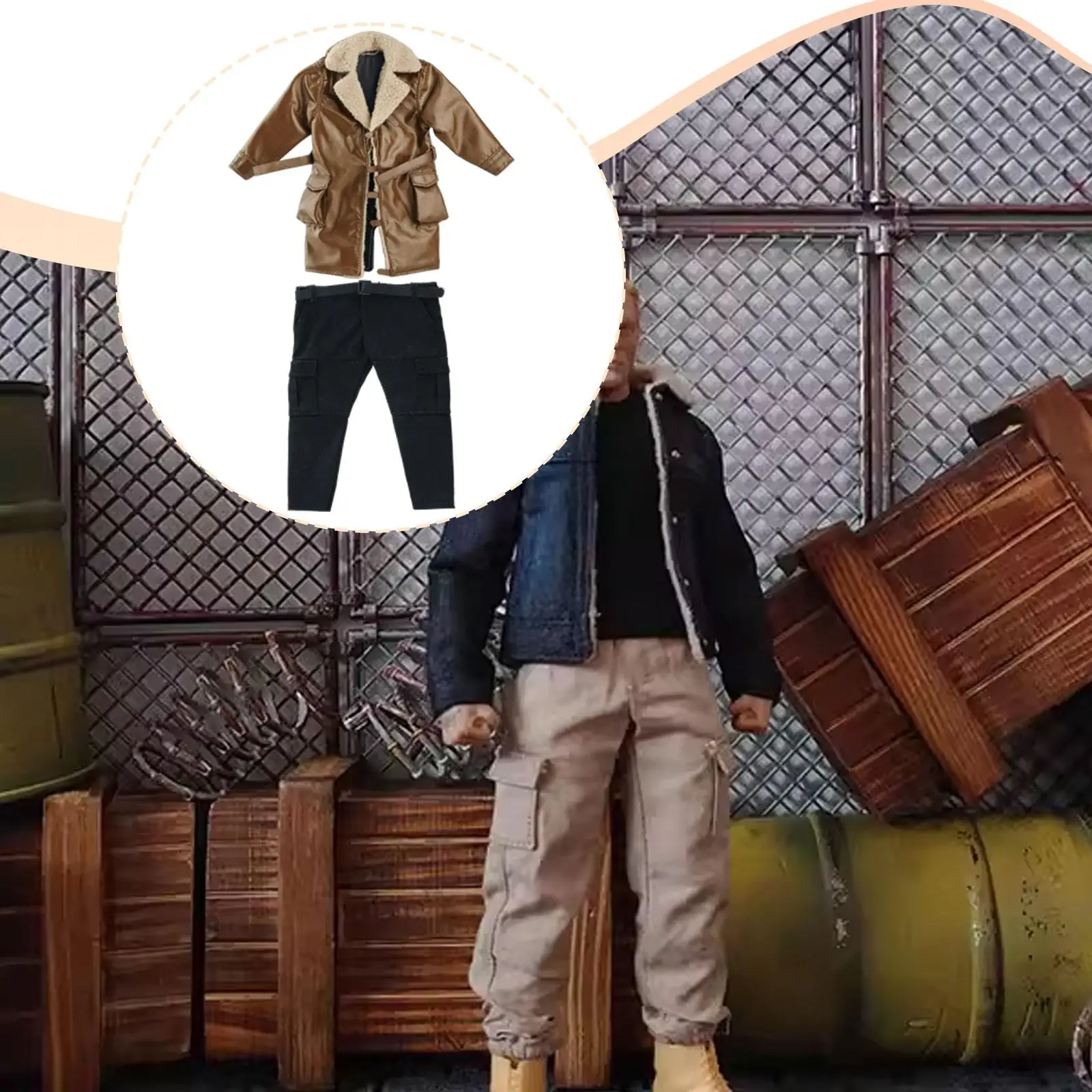 Detalle del abrigo y pantalones cargo