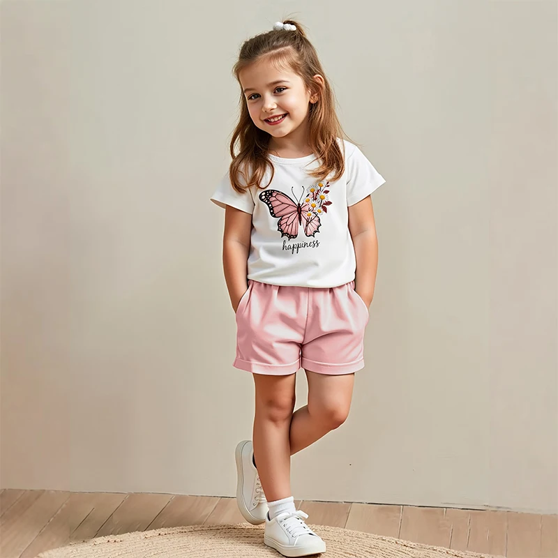 Conjunto verano niña – camiseta algodón mariposas y pantalón corto - imagen 4