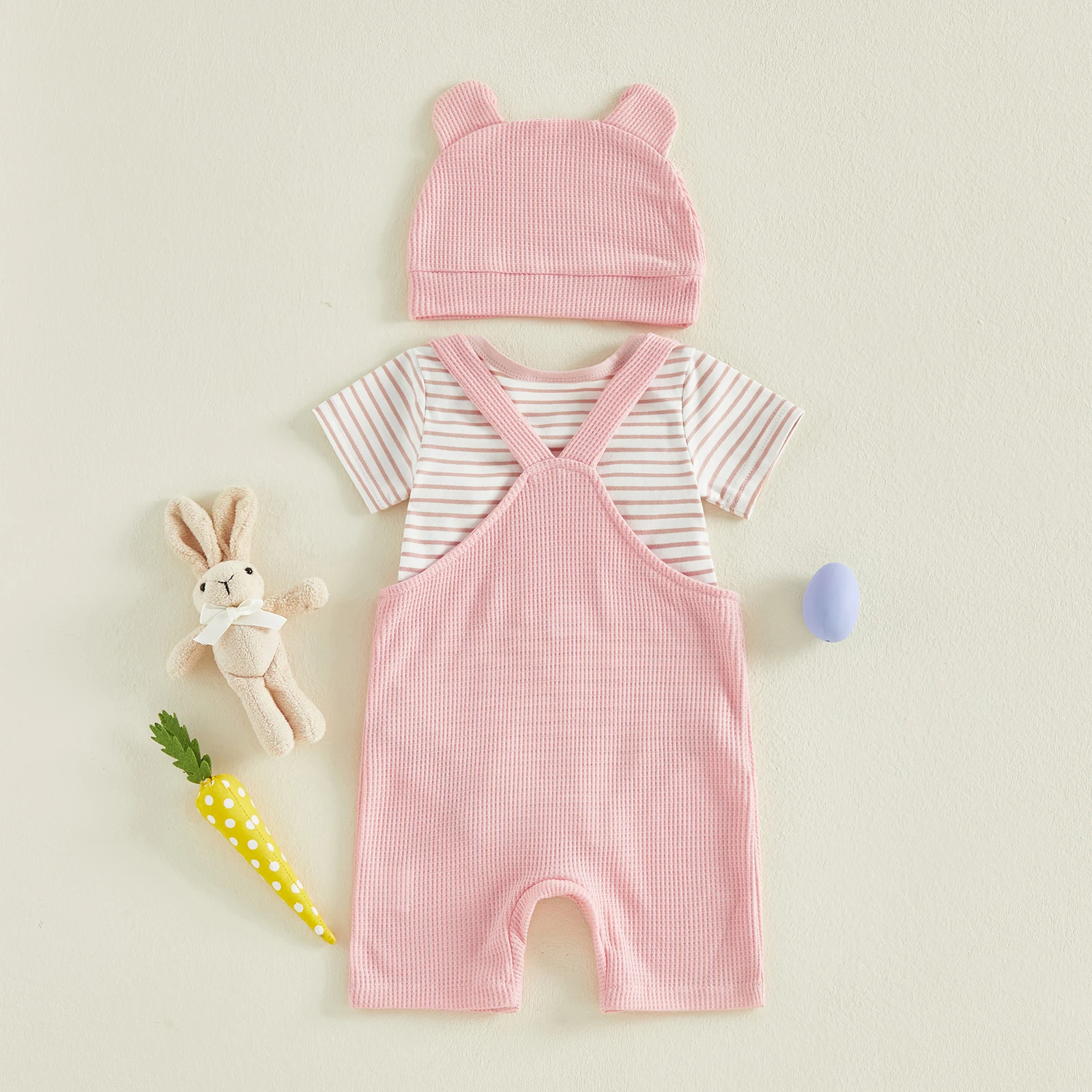 Conjunto de Pascua para bebé mono informal a rayas conejito y sombrero - imagen 2