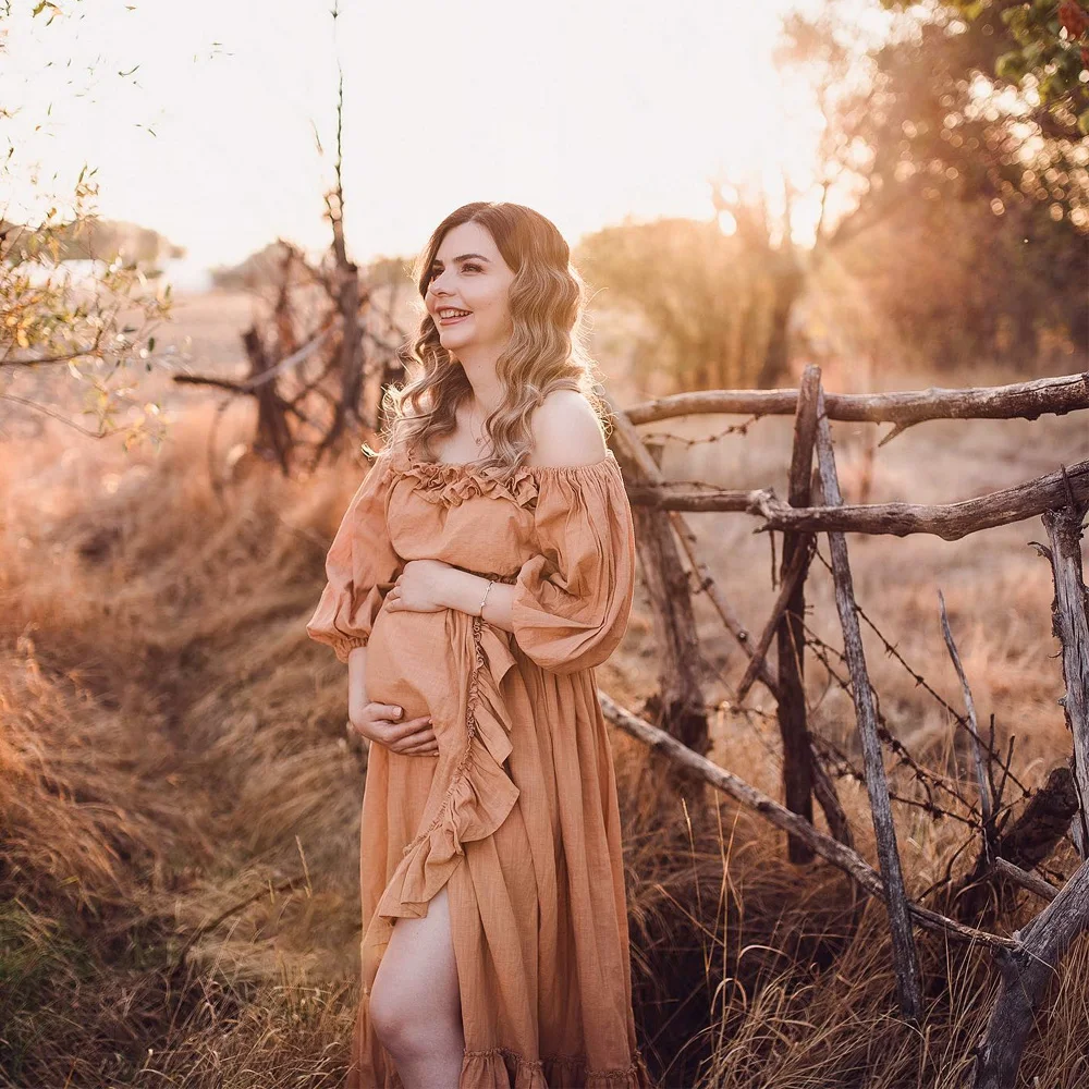 Vestido de maternidad bohemio en algodón con un hombro - imagen 5
