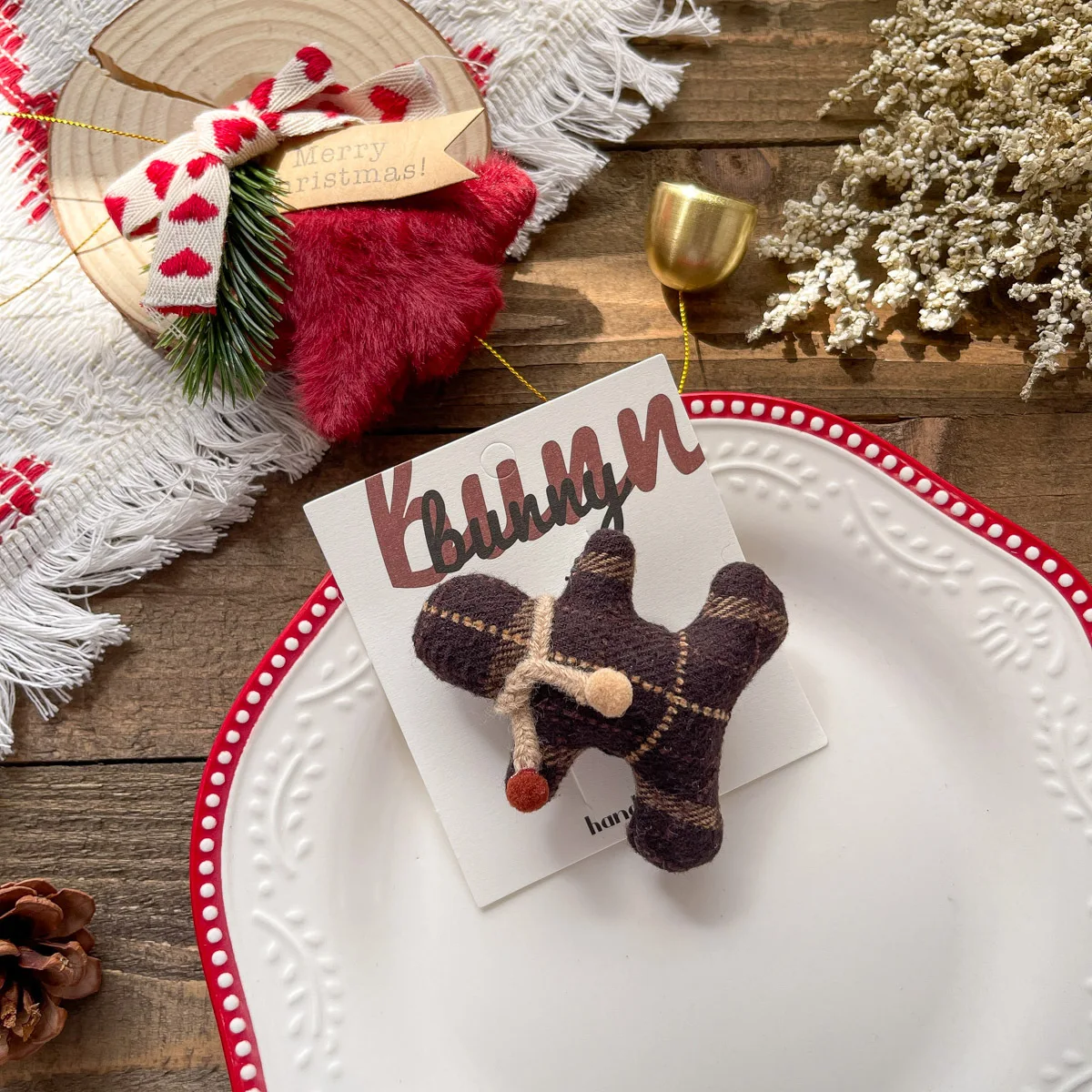 Pinza para el pelo infantil Navidad, muñeco de jengibre y árbol
