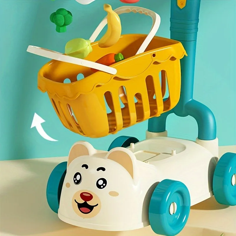 Carrito de compras para niños con comida de juguete y frutas frescas - imagen 4