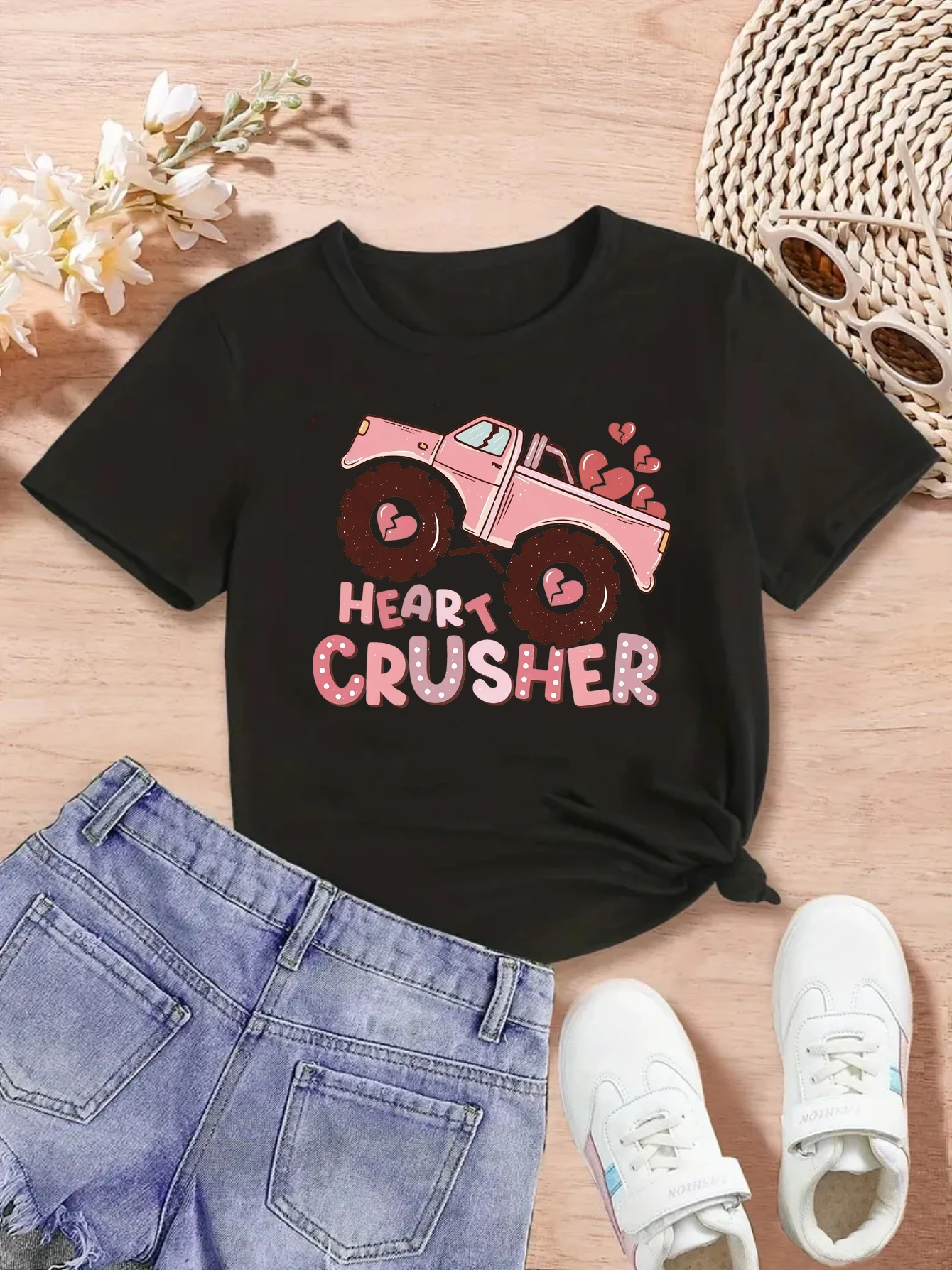 Camiseta para niñas con estampado kawaii de tractor – Manga corta verano - imagen 3